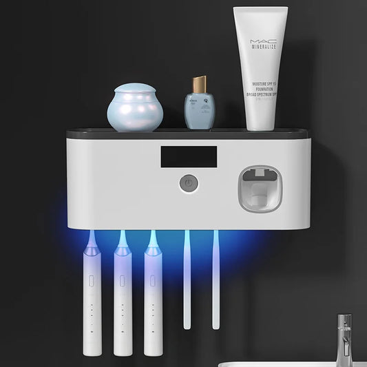 intelligent UV toothbrush sterilizer with automatic toothpaste dispenser - wall mounted, space saving, advanced UV sterilizatio - Arpo